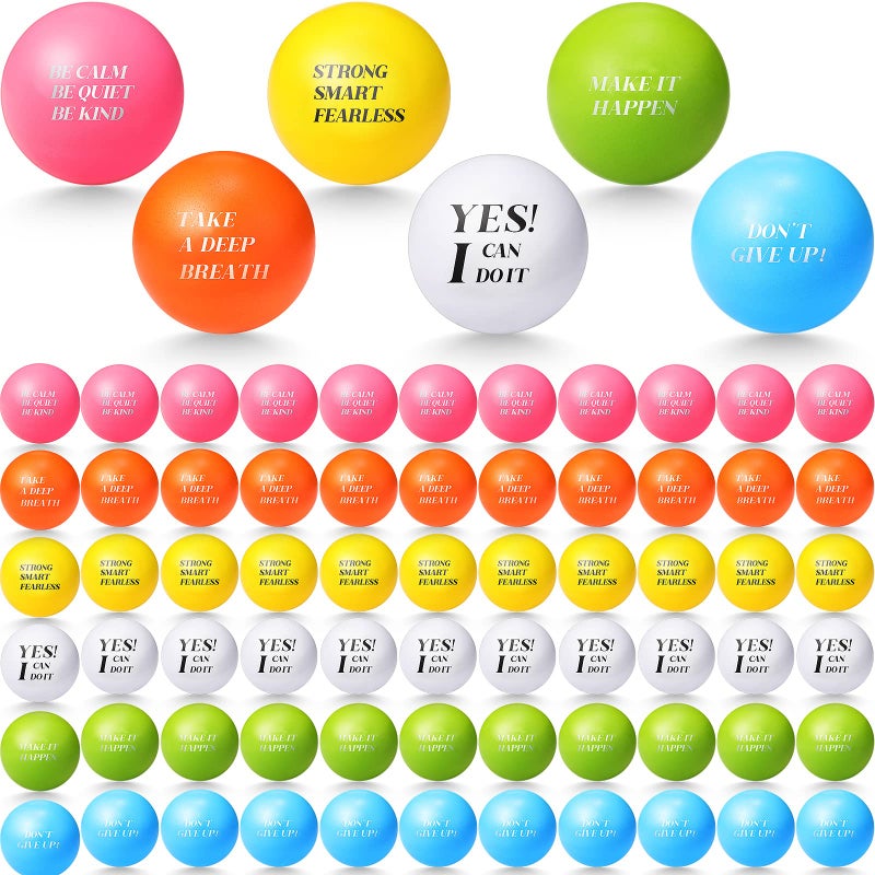 Jerify 72 Pcs Bulk Stress Balls for Adults Motivational Quotes Stress Balls Colorful Foam Ball Hand Exercise Small Therapy Fidget Relief Anxiety Toys for Coworkers Gifts Party FavorsFresh Colors - Image 2
