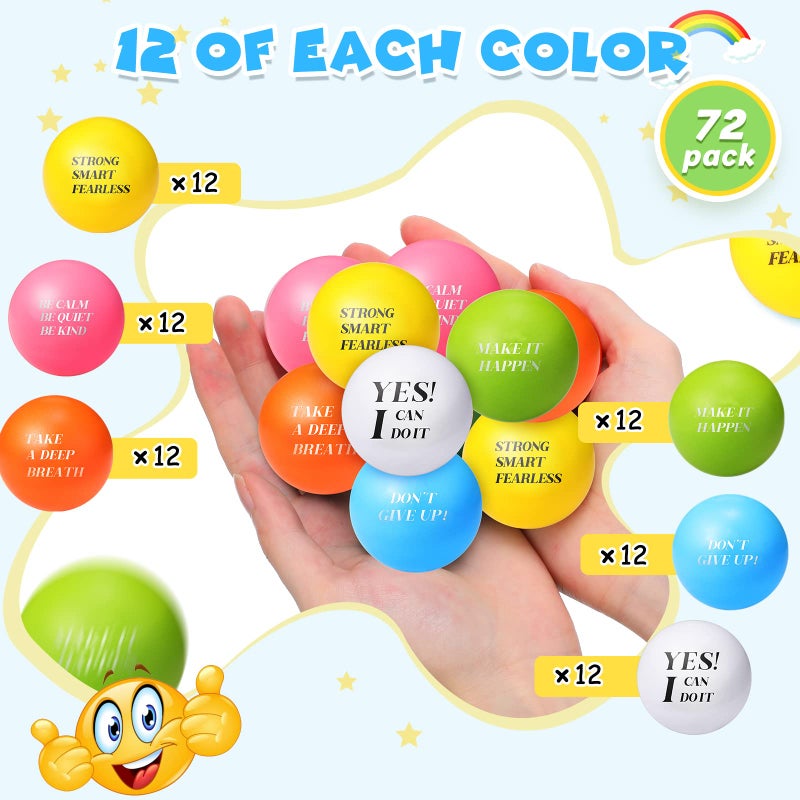 Jerify 72 Pcs Bulk Stress Balls for Adults Motivational Quotes Stress Balls Colorful Foam Ball Hand Exercise Small Therapy Fidget Relief Anxiety Toys for Coworkers Gifts Party FavorsFresh Colors - Image 3