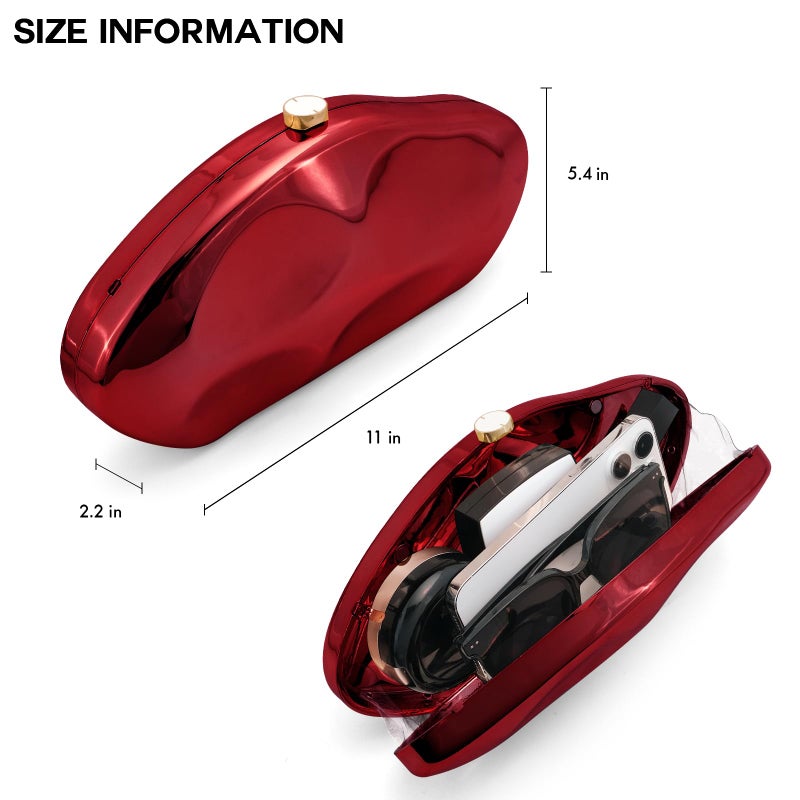 NEWROGENG Acrylic Clutch Purse for Women Evening Bag, Irregular Shell Acrylic Purse Box Clutch with Chain for Party Wedding Prom, Red - Image 5