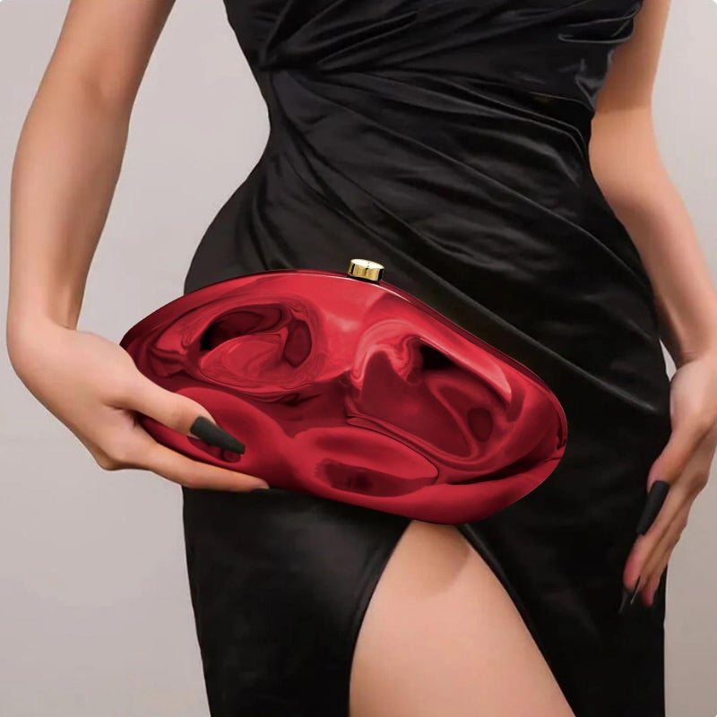 NEWROGENG Acrylic Clutch Purse for Women Evening Bag, Irregular Shell Acrylic Purse Box Clutch with Chain for Party Wedding Prom, Red - Image 3