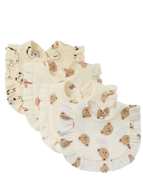 4 PACK Solid Muslin Baby Drool Bibs Set for Unisex Boys Girls Cotton Adjustable Teething Feeding Drooling Bibs