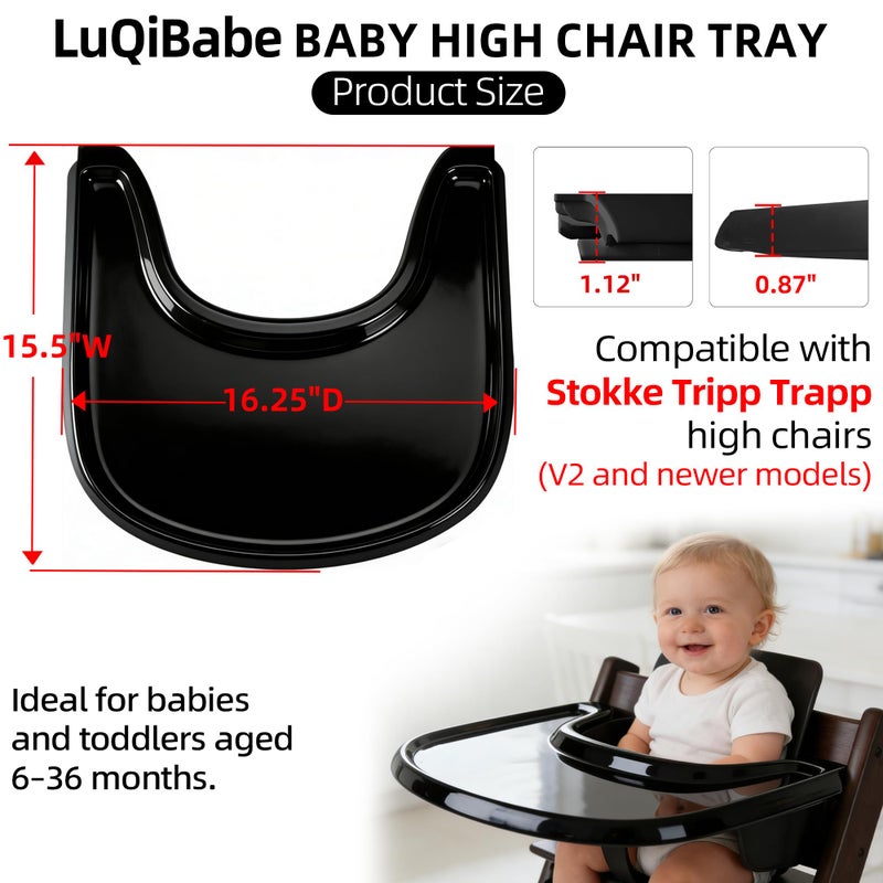 LuQiBabe Baby High Chair Tray Compatible with Stokke Tripp Trapp V2+, Replacement Tray for Stokke High Chair, Smooth Surface & Strong Suction, BPA-Free & Dishwasher Safe, Toddlers 6â€“36 Months - Black - Image 2