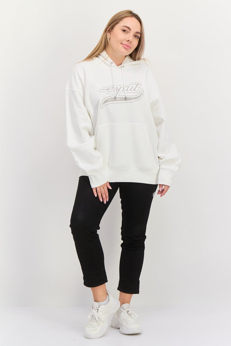 ESPRIT سويت شيرت نسائي بغطاء رأس وأكمام طويلة برسومات، أبيض - Image 2