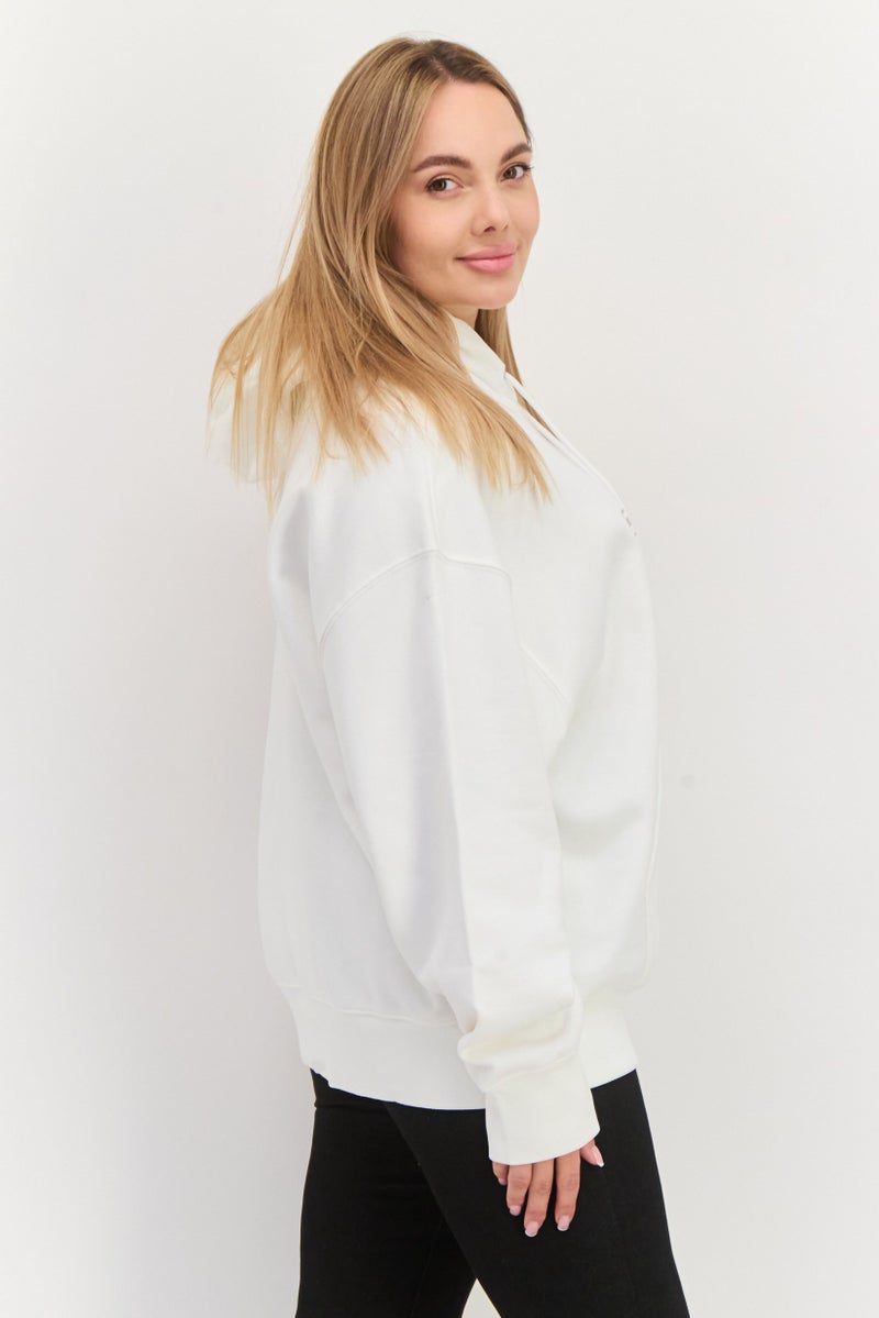 ESPRIT سويت شيرت نسائي بغطاء رأس وأكمام طويلة برسومات، أبيض - Image 2