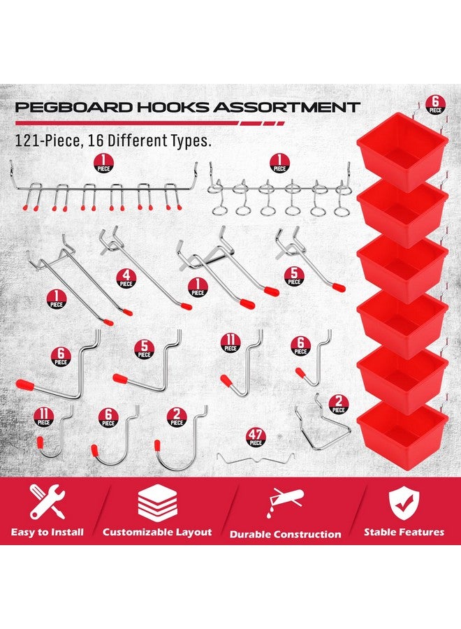 SEDY Ultimate 121-Piece Pegboard Hooks Set, Pegboard Accessories with Metal Hooks, Durable Peg Board Organizer Accessories, Pegboard Bins, Peg Board Tool Utility Hooks - Image 2