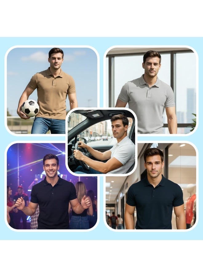 برينت شوب فور مي طقم تيشيرتات بولو رجالية (5 قطع) | تيشيرتات بولو قطنية بأكمام قصيرة وياقة | تيشيرتات كاجوال مناسبة للعمل والسفر والأنشطة الخارجية والاستخدام اليومي - Image 4
