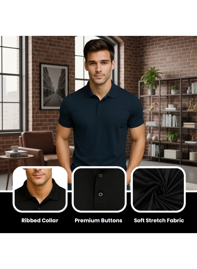 برينت شوب فور مي طقم تيشيرتات بولو رجالية (5 قطع) | تيشيرتات بولو قطنية بأكمام قصيرة وياقة | تيشيرتات كاجوال مناسبة للعمل والسفر والأنشطة الخارجية والاستخدام اليومي - Image 3