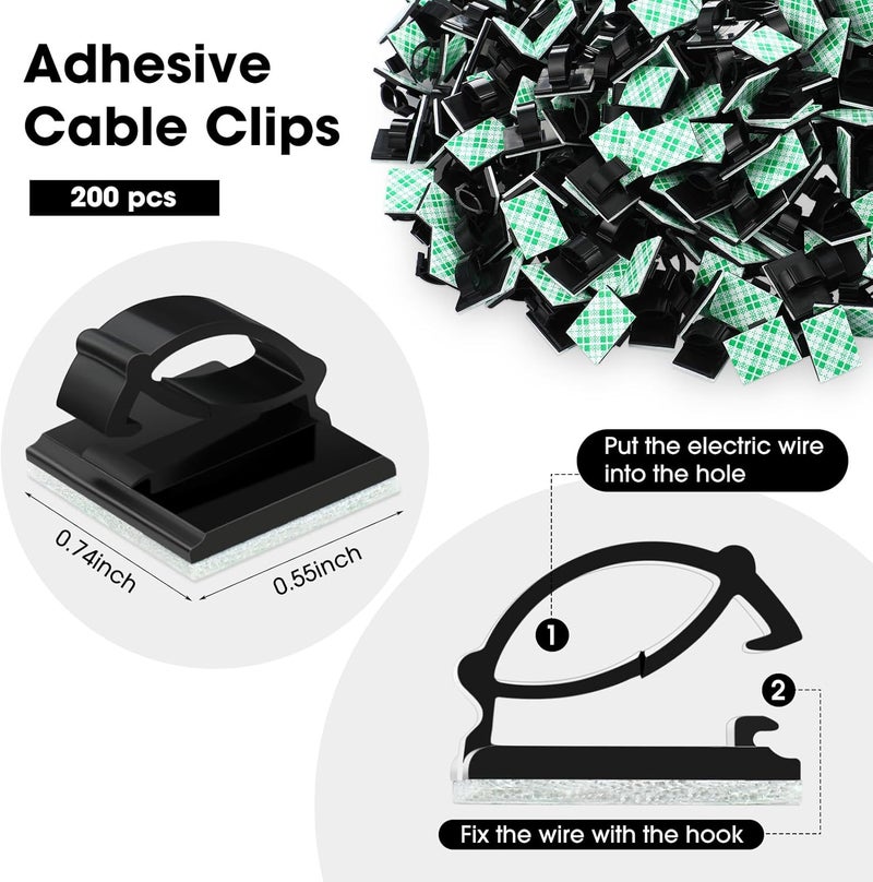 eBoot 200 Pieces Adhesive Cable Clips Wire Clips Cable Wire Management Wire Cable Holder Clamps Cable Tie Holder for Car, Office and Home - Image 2