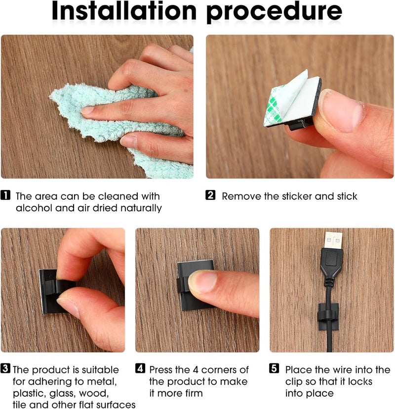 eBoot 200 Pieces Adhesive Cable Clips Wire Clips Cable Wire Management Wire Cable Holder Clamps Cable Tie Holder for Car, Office and Home - Image 3