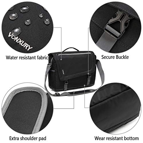 VX VONXURY Messenger Bag for Men, Lightweight Water Resistant 15.6 In Laptop Shoulder Bag Business Travelling Bags by Vonxury Black - Image 3