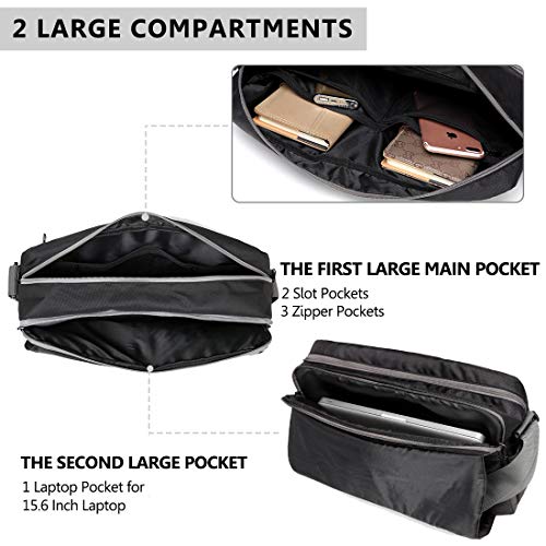 VX VONXURY Messenger Bag for Men, Lightweight Water Resistant 15.6 In Laptop Shoulder Bag Business Travelling Bags by Vonxury Black - Image 4