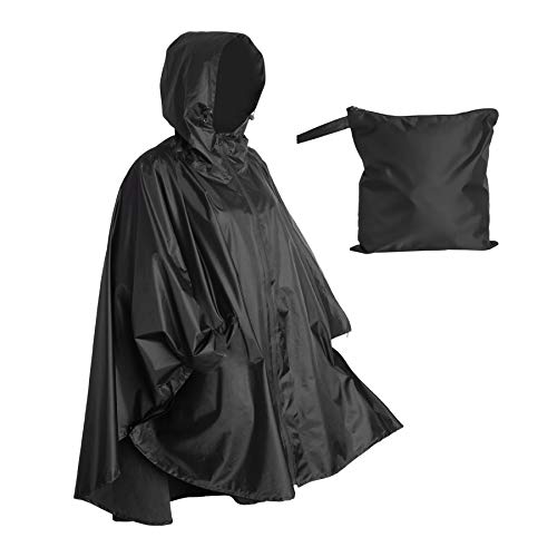 Lingito Heavy Duty Rain Poncho for Backpacking, Waterproof Lightweight for Adults, Military, Emergency, Camping, Men, Women (Adult-Black) - Image 1