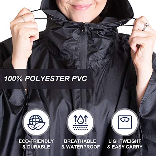Lingito Heavy Duty Rain Poncho for Backpacking, Waterproof Lightweight for Adults, Military, Emergency, Camping, Men, Women (Adult-Black) - Image 5