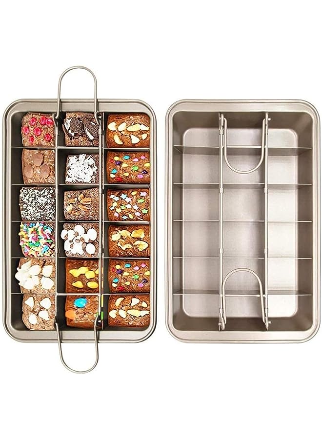 PROMASS صينية، صواني براوني غير لاصقة مع فواصل، صينية خبز براوني مسبقة التقطيع 18، أدوات خبز من الصلب الكربوني للخبز في الفرن 12 × 8 × 2 بوصة - Image 1