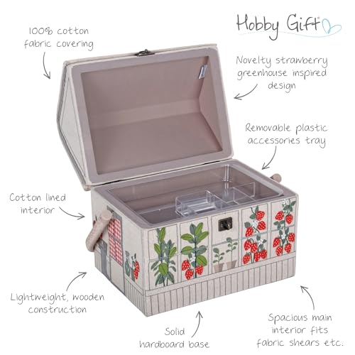 Hobby Gift Strawberry Greenhouse Sewing Box Craft Storage Basket with Handle Internal Accessories Tray for Sewing Knitting and Hobby Supplies - Image 3