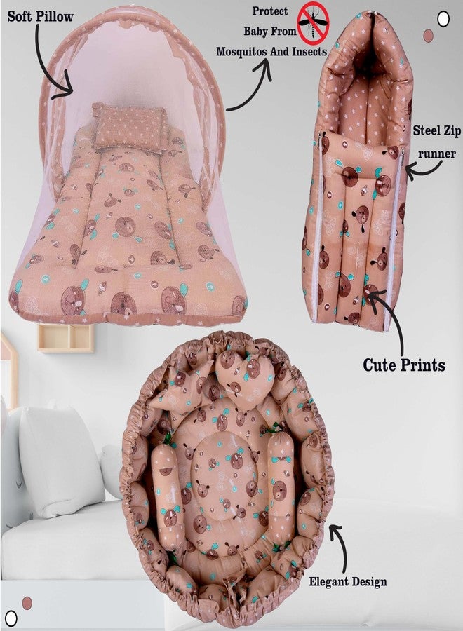 Kwitchy Baby Bed New Born Baby Bedding Set | Cotton | Carry Bags | Essential | Mosquito Net | Bed Combo | Gift Packs (Brown, 0-6 Months) (3PCS Set) - Image 3