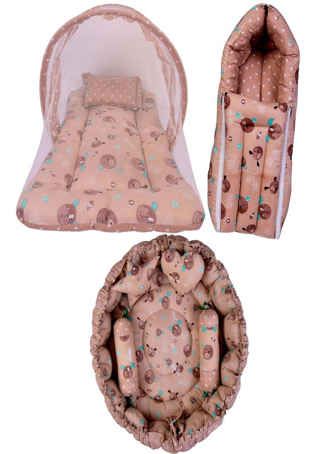 Kwitchy Baby Bed New Born Baby Bedding Set | Cotton | Carry Bags | Essential | Mosquito Net | Bed Combo | Gift Packs (Brown, 0-6 Months) (3PCS Set) - Image 2