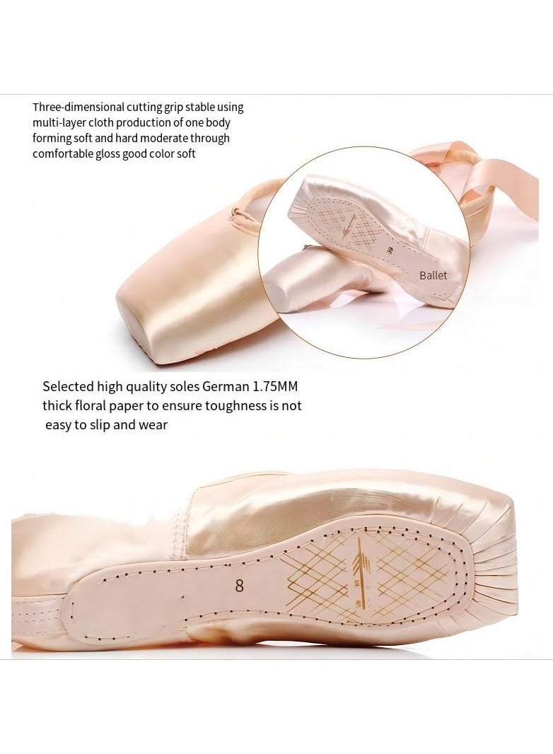 Generic Ballet Pointe Shoes Pink Professional Dance Soft Shank Satin with Sewn Ribbon for Girls Women all Dancers - Image 1
