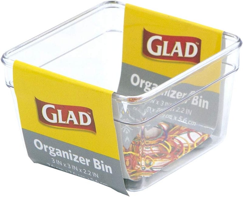 Glad Plastic Drawer Storage Tray – Heavy Duty Organizer Bin for Home, Kitchen, Bath, Bedroom, Office | Non-Slip Feet, Clear, 3" x 3" - Image 5