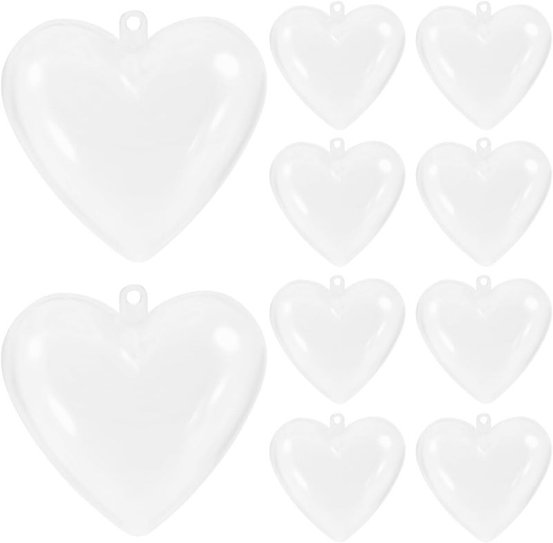 LUOEM 10pcs Clear Plastic Acrylic Fillable Hearts Shape Box DIY Craft Hanging Ornament for Wedding Engagement Anniversary Party Decor - Image 1