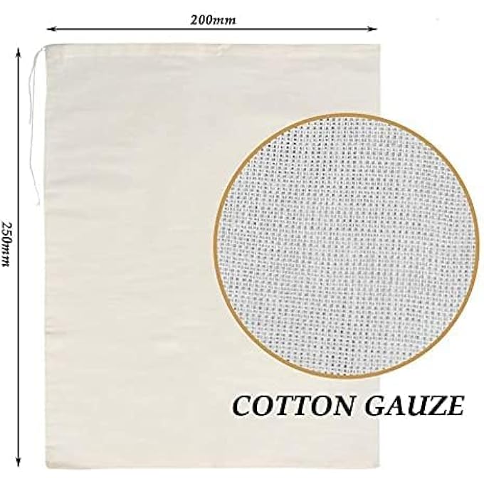 أكس سبرينج حقيبة موسلين قابلة لإعادة الاستخدام، 10 قطع من مصفاة الجبن الشبكية الدقيقة لحليب اللوز والزبادي، 20 × 25 سم، حقيبة حليب الجوز برباط لتصفية القهوة والشاي والعصير - Image 3