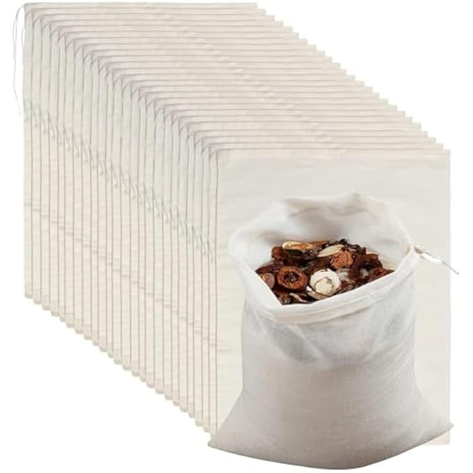 أكس سبرينج حقيبة موسلين قابلة لإعادة الاستخدام، 10 قطع من مصفاة الجبن الشبكية الدقيقة لحليب اللوز والزبادي، 20 × 25 سم، حقيبة حليب الجوز برباط لتصفية القهوة والشاي والعصير - Image 2