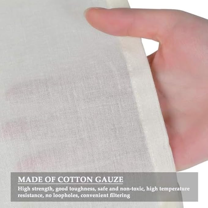 أكس سبرينج حقيبة موسلين قابلة لإعادة الاستخدام، 10 قطع من مصفاة الجبن الشبكية الدقيقة لحليب اللوز والزبادي، 20 × 25 سم، حقيبة حليب الجوز برباط لتصفية القهوة والشاي والعصير - Image 5