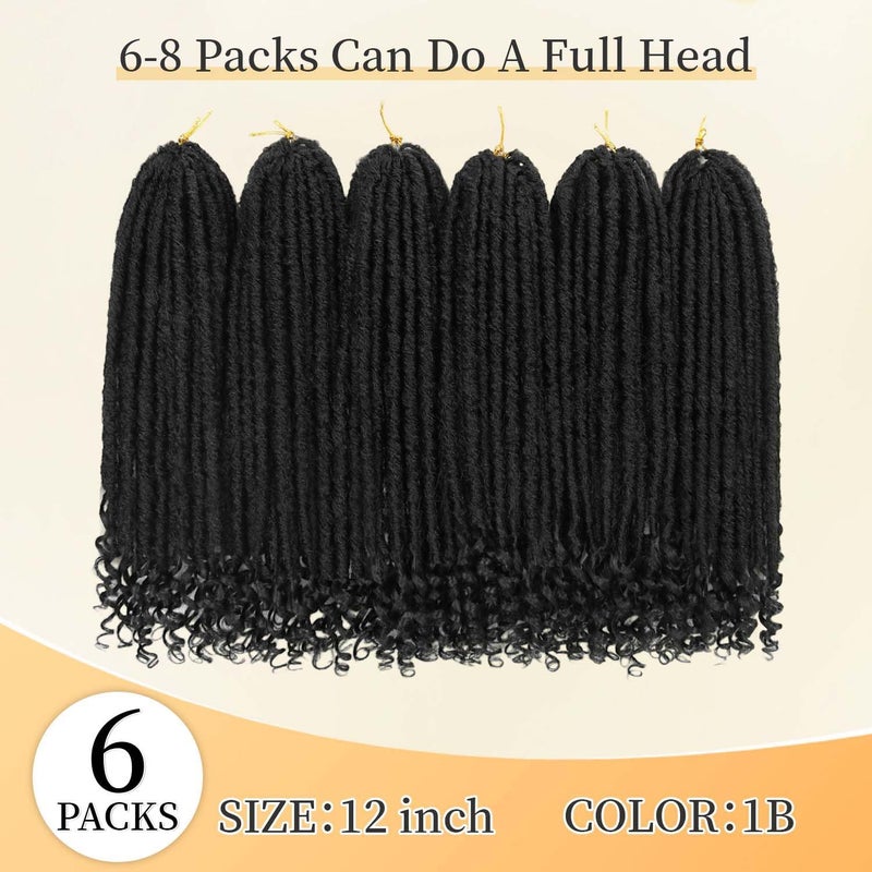 MODERN QUEEN 6 Packs Goddess Locs Crochet Hair, 12 Inch Straight Faux Locs Crochet Braids, Pre-Looped Curly Soft Synthetic Braiding Hair Extensions for Black Women(12 Inch, 6 Packs, 1B#) - Image 3