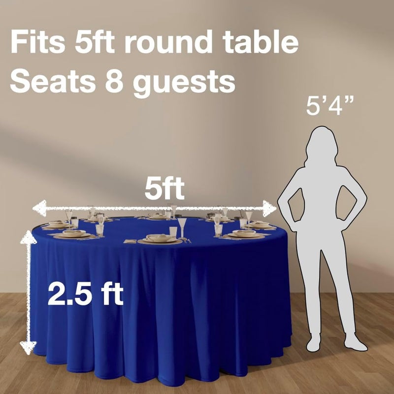 Urby 120 inches Large Royal Blue Round Tablecloth for 5-6ft Round Folding Table That Seats 6-8 Guests, for Table with 6 Chairs. Ideal for Party, Wedding, Banquet and Events. - Image 3