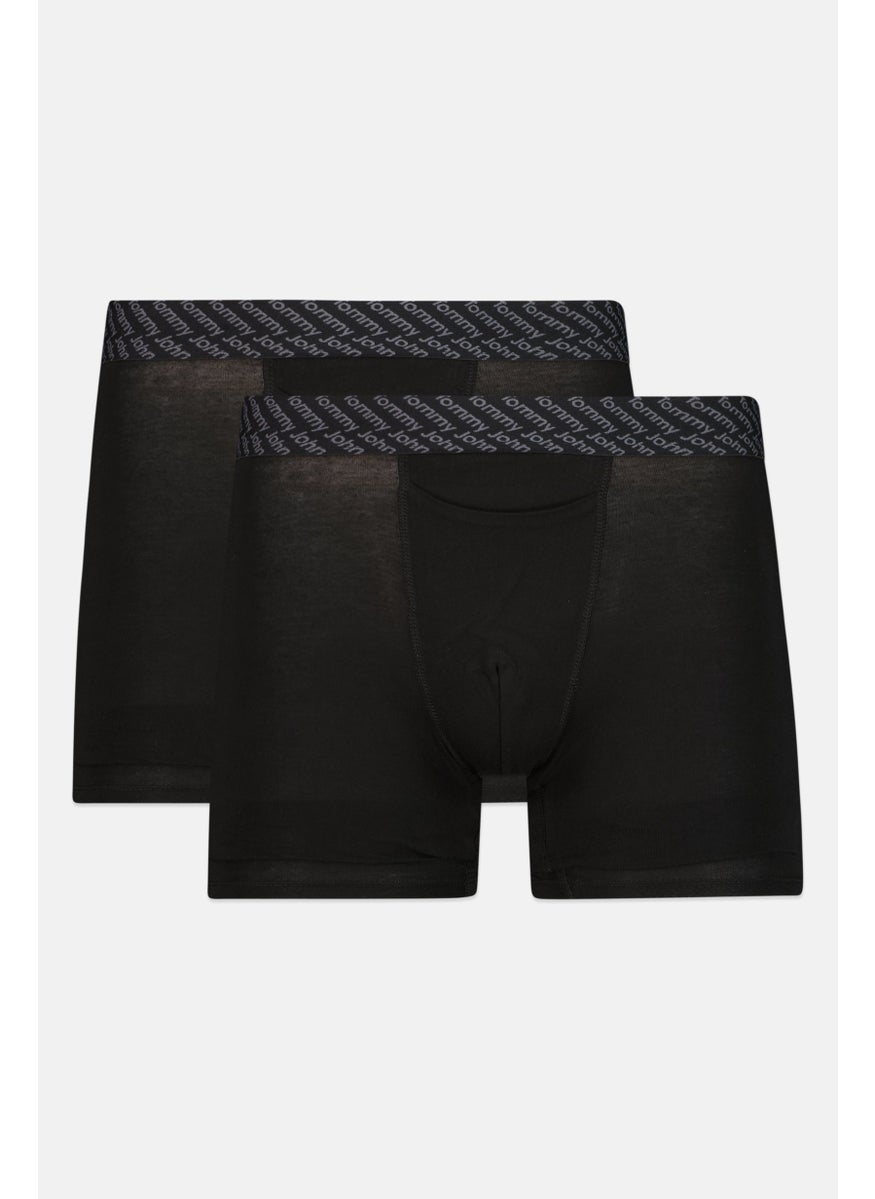 Tommy John - Men 2 Pieces 6 Inseam Brand Logo Boxer Briefs, Black - Image 1