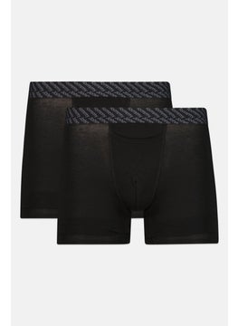 Tommy John Men 2 Pieces 6 Inseam Brand Logo Boxer Briefs, Black  - Image 1