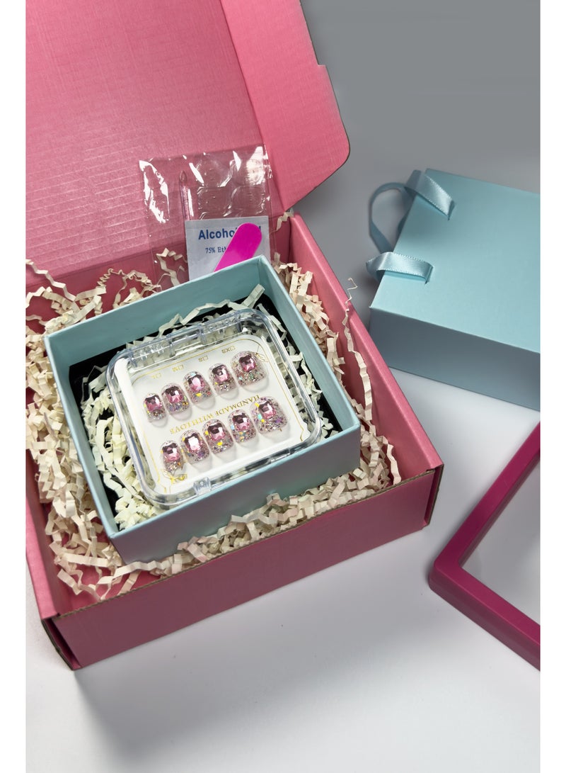 Generic [10PCS Luxury Press-On Nail Kit] Swarovski Crystals + 3D Sculpted Design | No UV Light Needed | Long-Lasting Jelly Glue | Magnetic Velvet Gift Box  - Image 2