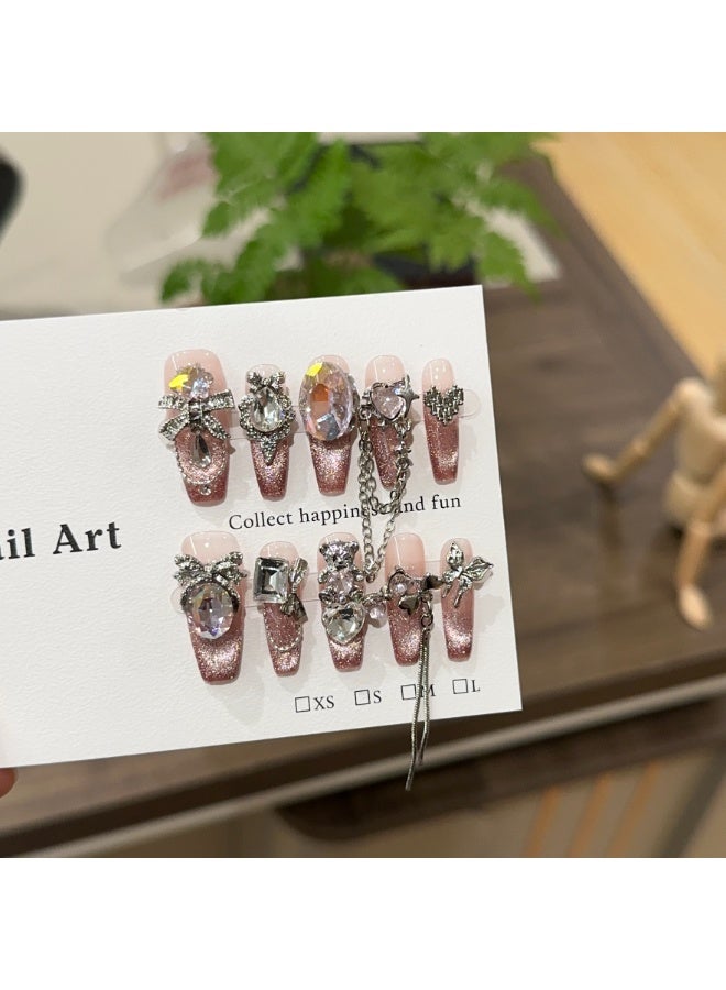 Generic [10PCS Luxury Press-On Nail Kit] Swarovski Crystals + 3D Sculpted Design | No UV Light Needed | Long-Lasting Jelly Glue | Magnetic Velvet Gift Box  - Image 3