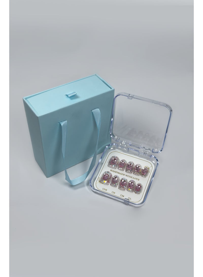 Generic [10PCS Luxury Press-On Nail Kit] Swarovski Crystals + 3D Sculpted Design | No UV Light Needed | Long-Lasting Jelly Glue | Magnetic Velvet Gift Box  - Image 5