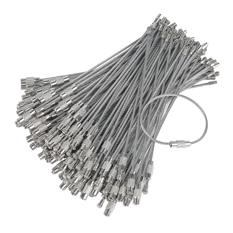 Pawfly 5 Inch Wire Keychain Cable Large Stainless Steel Key Ring Loop Holder for Outdoor Hiking Heavy Duty Connectable Luggage Tag Keeper and Travel 50 Pack