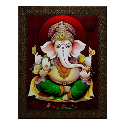 Indianara LORD GANESHA Painting -Synthetic Wood, 27x30.5x1cm, Multicolour (Black) - Image 1