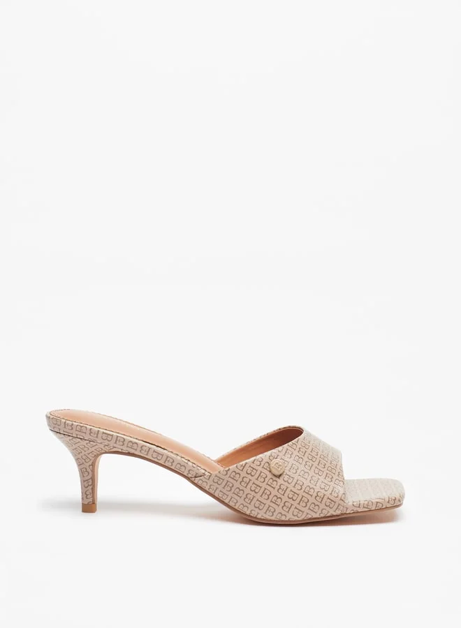 فلورا بيلا من شو إكسبرس Women's Monogram Print Slip-On Sandals With Kitten Heels