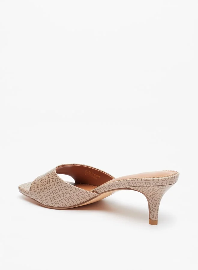 فلورا بيلا من شو إكسبرس Women's Monogram Print Slip-On Sandals With Kitten Heels