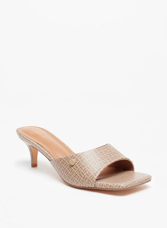 فلورا بيلا من شو إكسبرس Women's Monogram Print Slip-On Sandals With Kitten Heels