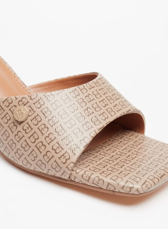 فلورا بيلا من شو إكسبرس Women's Monogram Print Slip-On Sandals With Kitten Heels