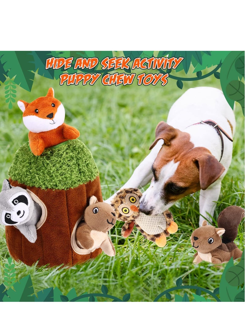 Dog Squeaky Toys, Cute Plush Small Dog Toys, Puppy Chew Toys Squirrel Fox Sloth Owl Panda, Plush Stuffing Woodland Friends Burrow Stuffing for Small Medium Large Dogs 7 Pieces