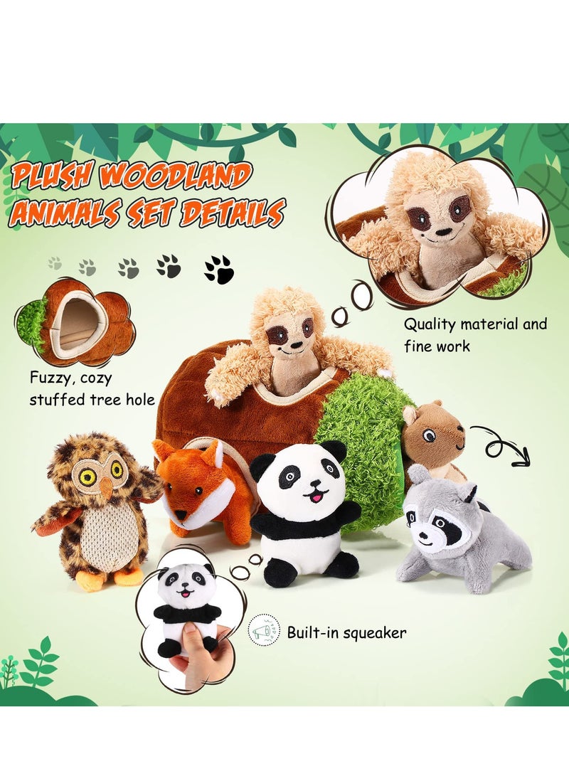 Dog Squeaky Toys, Cute Plush Small Dog Toys, Puppy Chew Toys Squirrel Fox Sloth Owl Panda, Plush Stuffing Woodland Friends Burrow Stuffing for Small Medium Large Dogs 7 Pieces