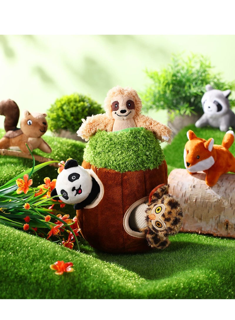 Dog Squeaky Toys, Cute Plush Small Dog Toys, Puppy Chew Toys Squirrel Fox Sloth Owl Panda, Plush Stuffing Woodland Friends Burrow Stuffing for Small Medium Large Dogs 7 Pieces