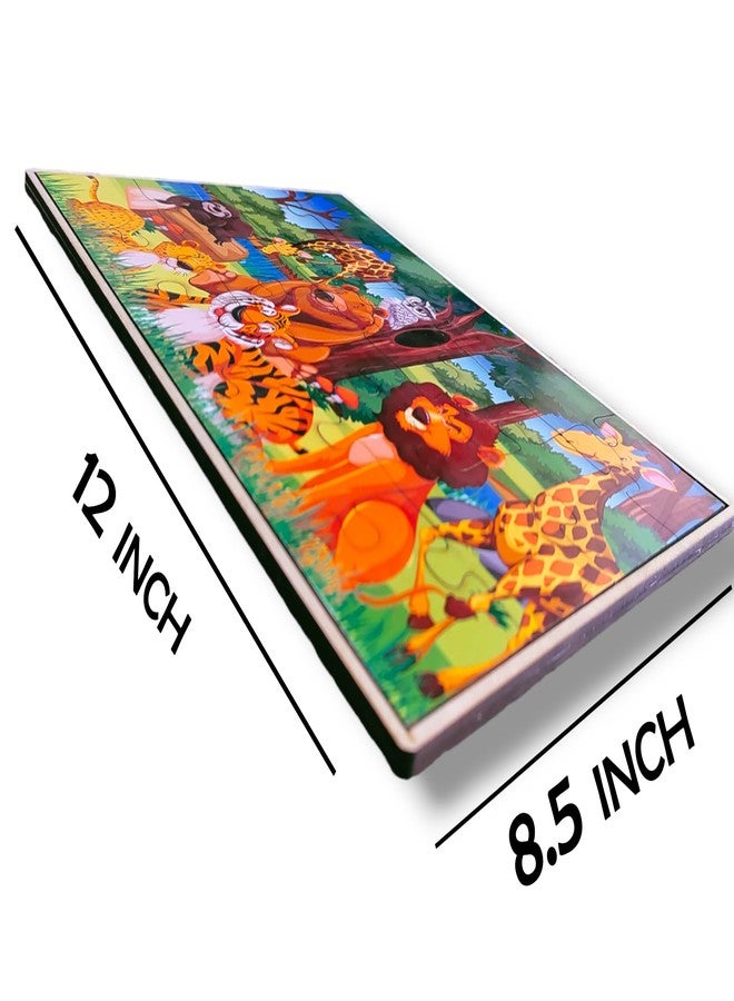 ROOT KRAFT Wooden Jigsaw Animal Puzzle Board for Kids (Wild Animals) - Image 2