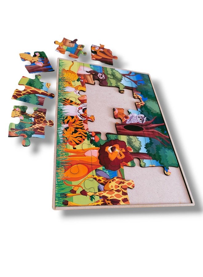 ROOT KRAFT Wooden Jigsaw Animal Puzzle Board for Kids (Wild Animals) - Image 3
