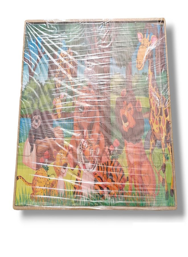 ROOT KRAFT Wooden Jigsaw Animal Puzzle Board for Kids (Wild Animals) - Image 4