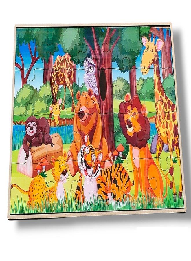 ROOT KRAFT Wooden Jigsaw Animal Puzzle Board for Kids (Wild Animals) - Image 1