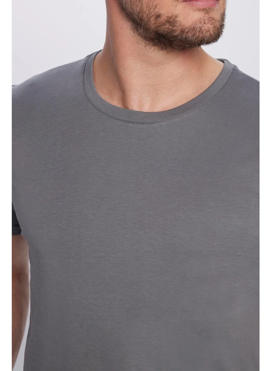 تودورس Men's Slim Fit Slim Cut 100% Cotton Soft Texture Gray Crew Neck T-Shirt