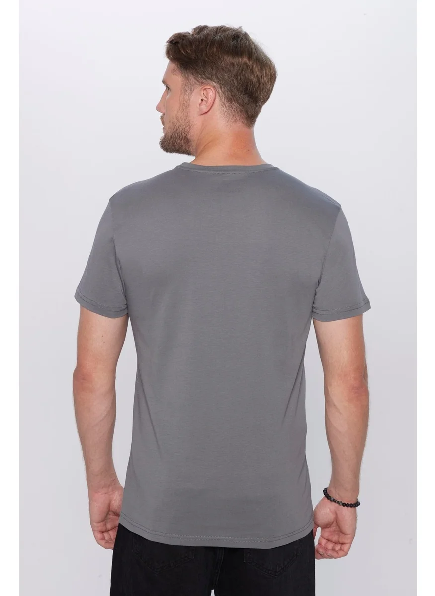 تودورس Men's Slim Fit Slim Cut 100% Cotton Soft Texture Gray Crew Neck T-Shirt