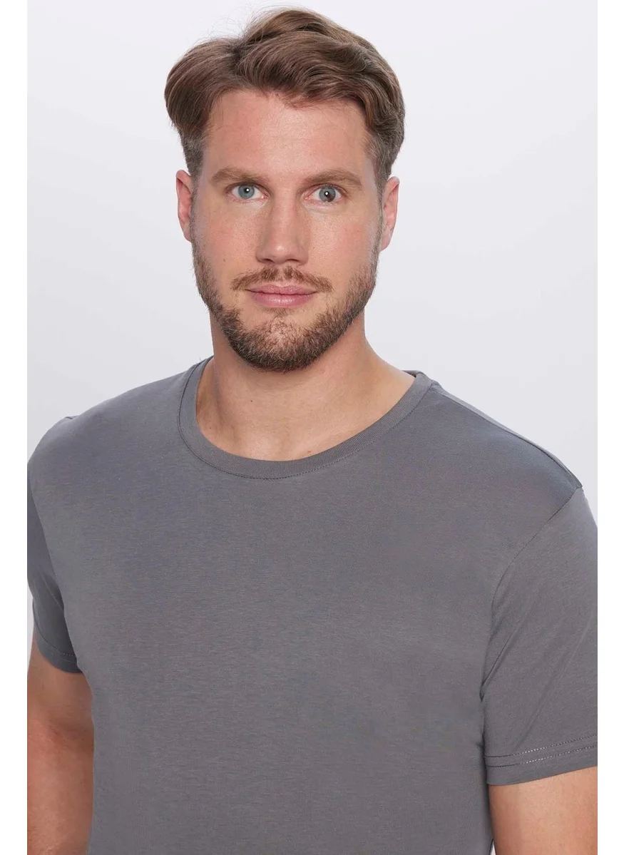 تودورس Men's Slim Fit Slim Cut 100% Cotton Soft Texture Gray Crew Neck T-Shirt